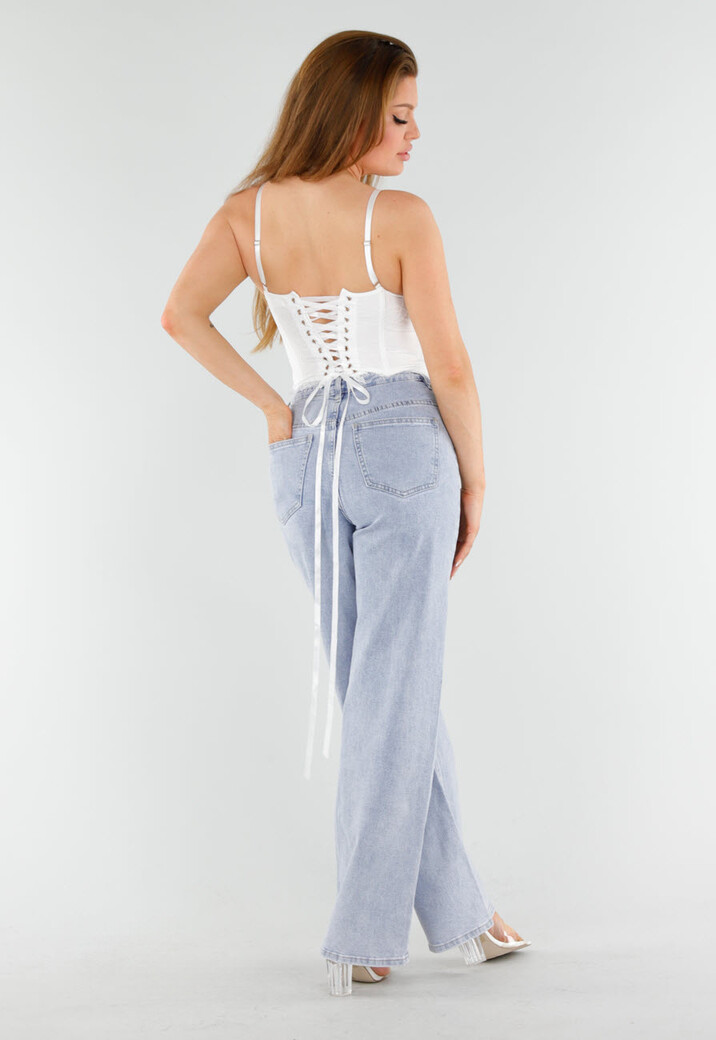 Witte Kanten Bustier Top met Vetersluiting