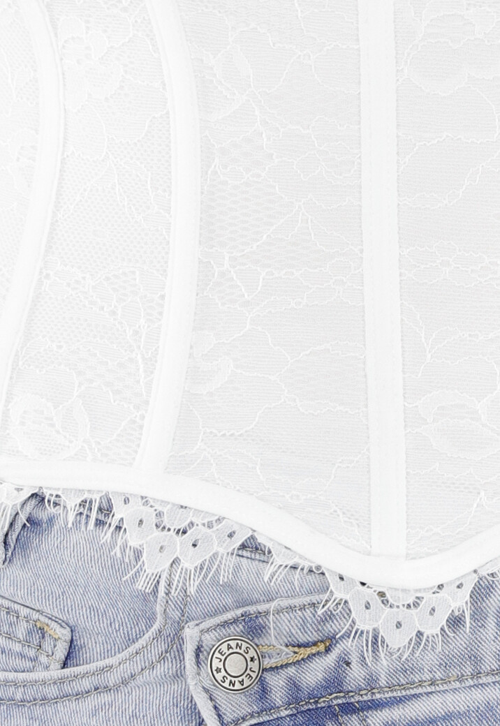 Witte Kanten Bustier Top met Vetersluiting