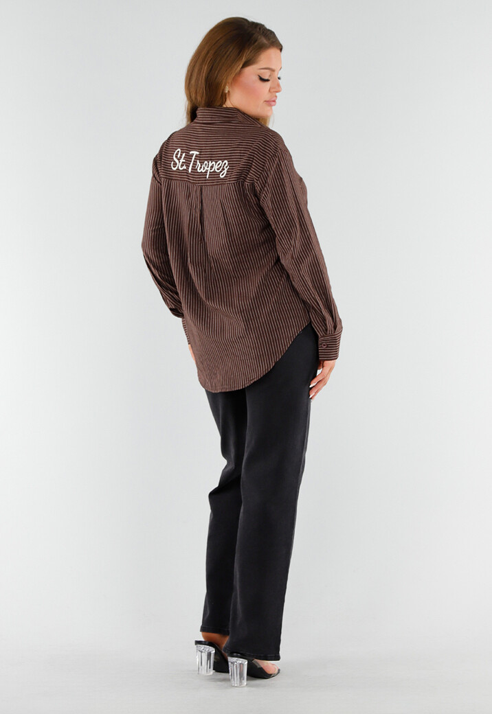 Bruin Gestreepte Blouse met St. Tropez Borduring