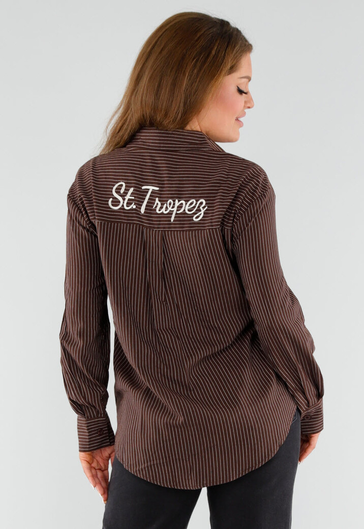 Bruin Gestreepte Blouse met St. Tropez Borduring