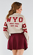 Beige Blouse met Rode NY Patchletters en Knoopsluiting