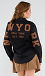 Zwarte Blouse met New York Patchletters op Rug