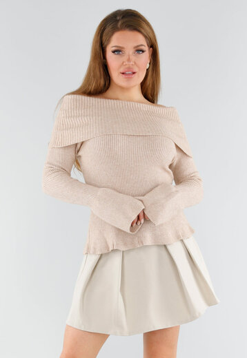 Beige Off Shoulder Trui