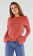 Terracotta Off Shoulder Gebreide Trui met Uitlopende Mouwen