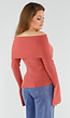 Terracotta Off Shoulder Gebreide Trui met Uitlopende Mouwen