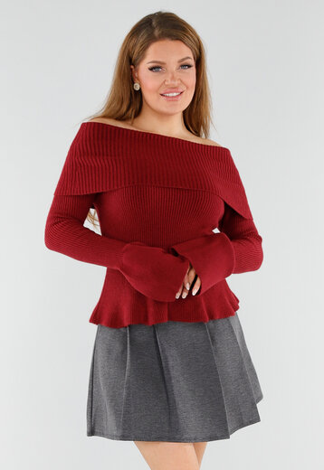 Rode Off Shoulder Trui