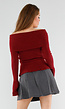 Rode Off Shoulder Gebreide Trui met Uitlopende Mouwen