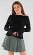 Zwarte Off Shoulder Gebreide Trui met Uitlopende Mouwen