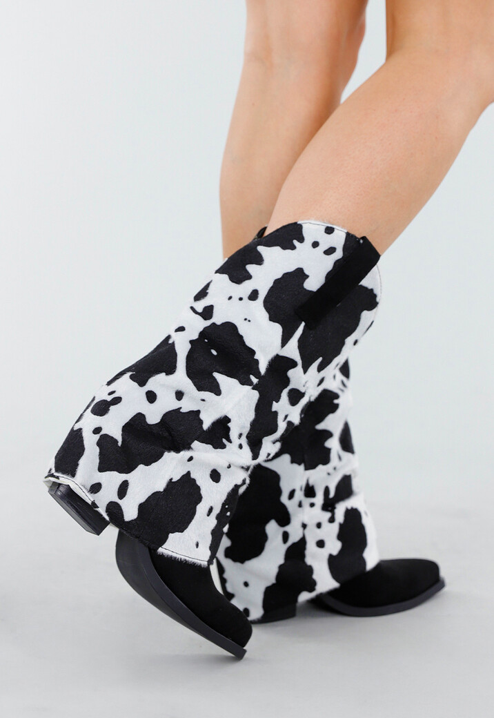 Zwart-Witte Laarzen met Koeienprint