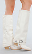 Witte Laarzen met Houten Hak en Zilveren Gespdetail