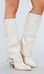 Witte Laarzen met Houten Hak en Zilveren Gespdetail