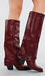 Bordeaux Kniehoge Laarzen met Vierkante Neus en Gesp