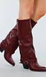 Bordeaux Kniehoge Laarzen met Vierkante Neus en Gesp