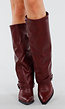 Bordeaux Kniehoge Laarzen met Vierkante Neus en Gesp