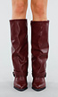 Bordeaux Kniehoge Laarzen met Vierkante Neus en Gesp