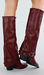 Bordeaux Kniehoge Laarzen met Vierkante Neus en Gesp