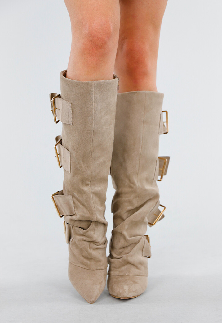 Beige Suèdelook Laarzen met Brede Gespsluitingen