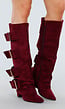 Bordeaux Suèdelook Laarzen met Brede Gespsluitingen