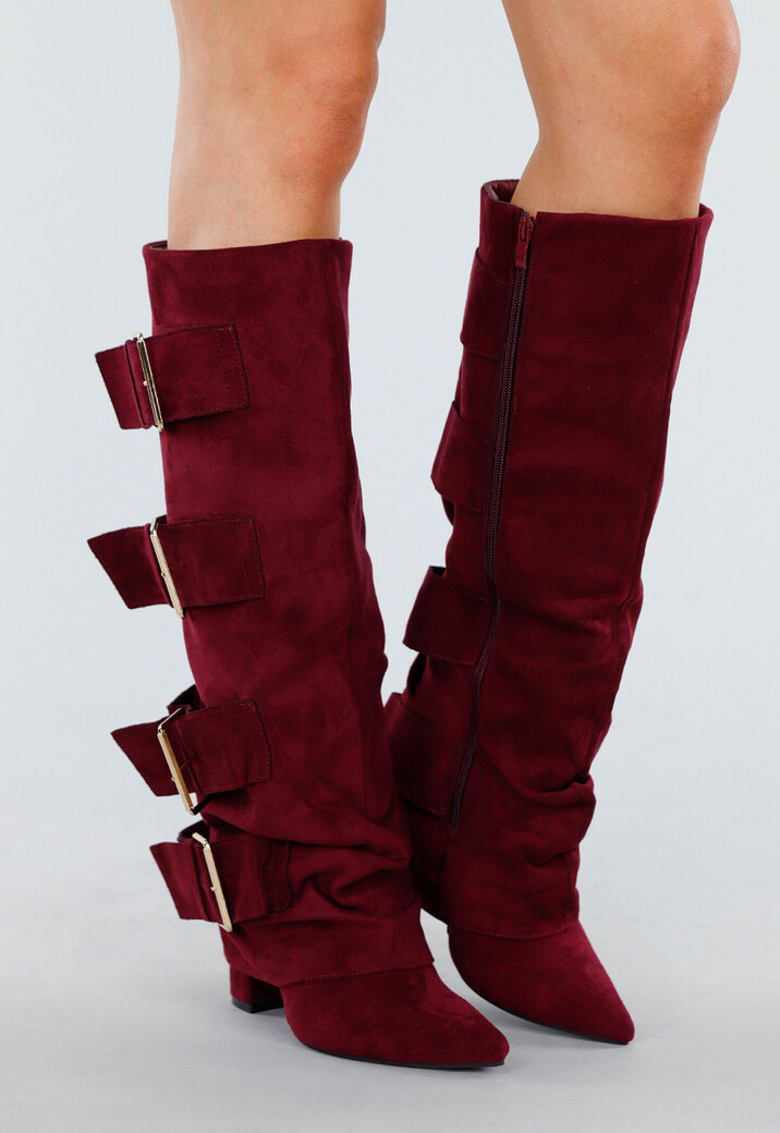 Bordeaux Suèdelook Laarzen met Brede Gespsluitingen