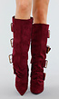 Bordeaux Suèdelook Laarzen met Brede Gespsluitingen