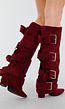 Bordeaux Suèdelook Laarzen met Brede Gespsluitingen