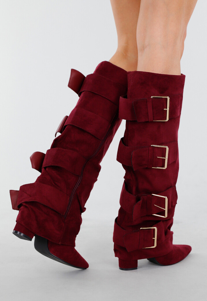 Bordeaux Suèdelook Laarzen met Brede Gespsluitingen