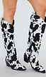 Koeienprint Cowboylaarzen in Zwart-Wit met Lage Hak