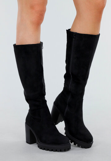 Zwarte Knielaarzen met Suedelook