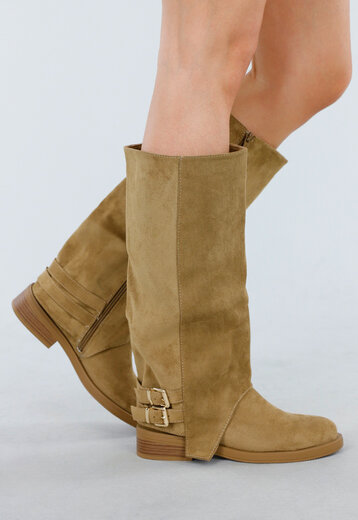 Khaki Hoge Laarzen met Gespdetail