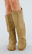 Khaki Hoge Laarzen met Gespdetail en Lage Hak