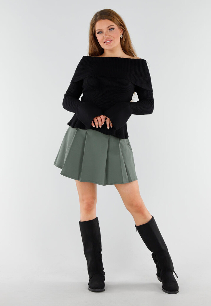 Zwarte Hoge Laarzen met Gespdetail en Lage Hak