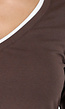 Bruine Longsleeve Top met V-Hals en Witte Boorden