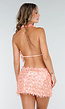 Perzikkleurige 2-Piece Met Pailletten En Halterhals