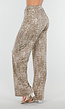 Camelkleurige Stretchbroek met All-Over Print en Rechte Pijpen