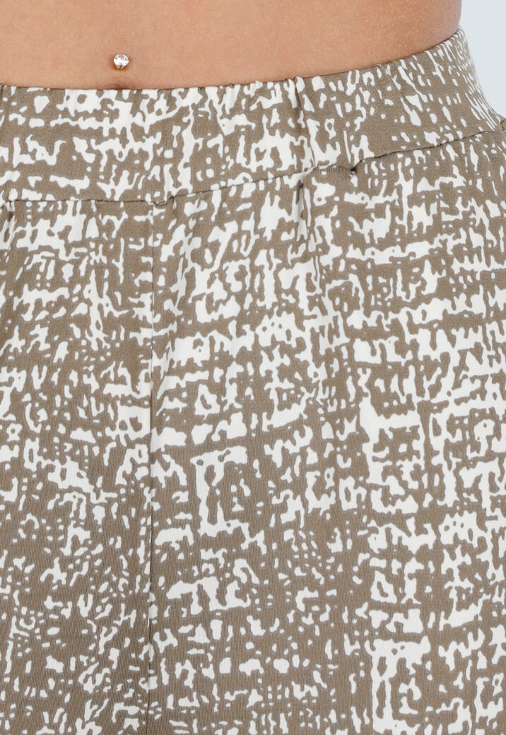 Camelkleurige Stretchbroek met All-Over Print en Rechte Pijpen