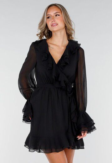 Zwarte Wikkeljurk met Kant