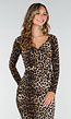 Luipaard Jurk met Overslag, Plooien en Stretch