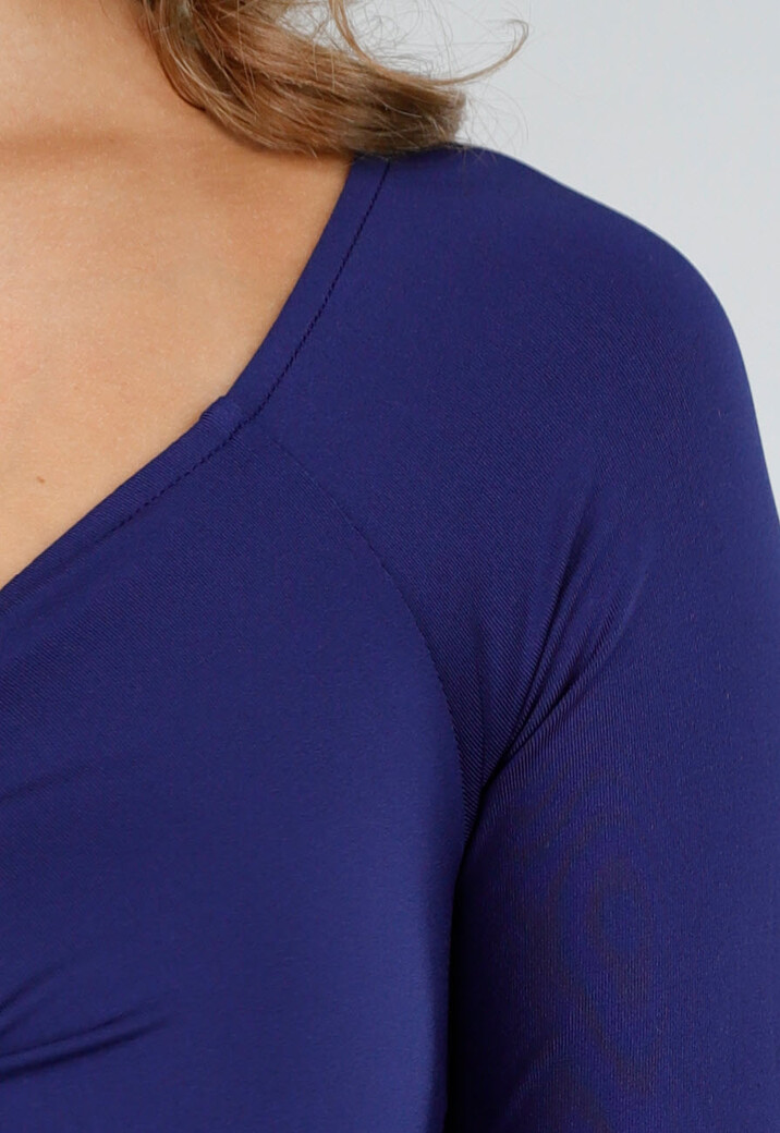 Donkerblauwe Jurk met Overslag, Plooien en Stretch