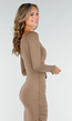 Taupe Jurk met Overslag, Ruches en Stretch