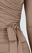 Taupe Jurk met Overslag, Ruches en Stretch