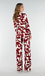 Bordeaux-Witte Stretch Jumpsuit met Print en Strikceintuur