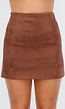 Roestbruine Suèdelook Rok in Mini Lengte met Effen Design