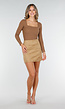 Camelkleurige Suèdelook Rok in Mini Lengte met Effen Design