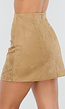 Camelkleurige Suèdelook Rok in Mini Lengte met Effen Design