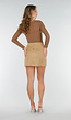 Camelkleurige Suèdelook Rok in Mini Lengte met Effen Design