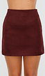 Bordeauxrode Suèdelook Rok in Mini Lengte met Effen Design