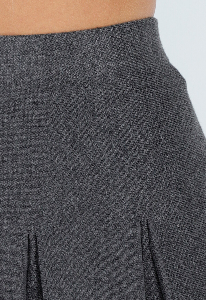 Donkergrijze Geplooide Rok in Gebreide Stretchstof