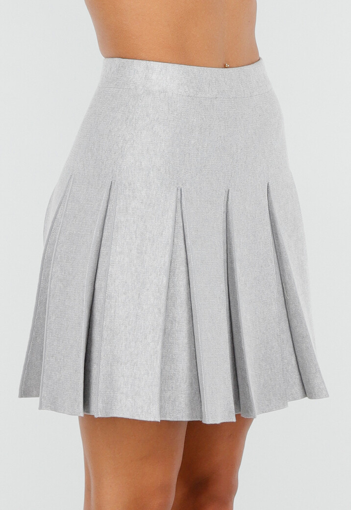 Lichtgrijze Geplooide Rok in Gebreide Stretchstof