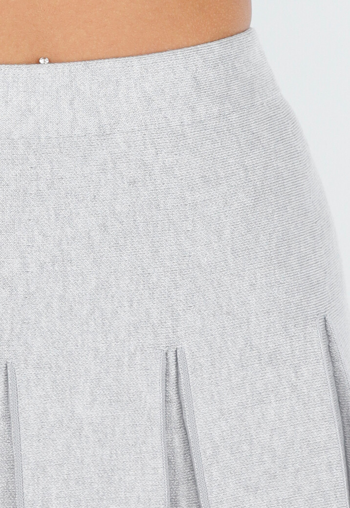 Lichtgrijze Geplooide Rok in Gebreide Stretchstof