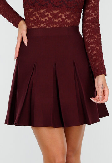 Bordeaux Geplooide Mini Rok